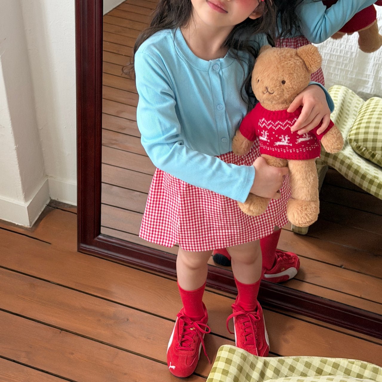 Toddler SP26 Gingham Front Slit Skort (2 - 3y) - Red - AT NOON STORE