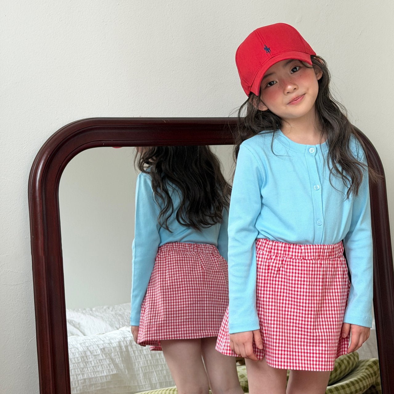 Toddler SP26 Gingham Front Slit Skort (2 - 3y) - Red - AT NOON STORE