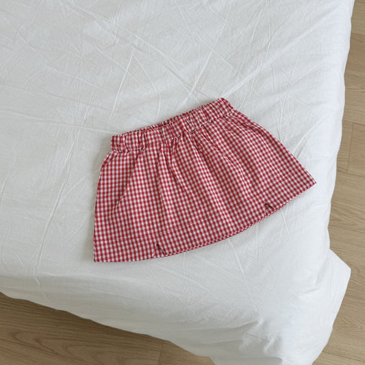 Toddler SP26 Gingham Front Slit Skort (2 - 3y) - Red - AT NOON STORE