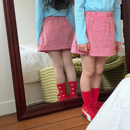 Toddler SP26 Gingham Front Slit Skort (2 - 3y) - Red - AT NOON STORE