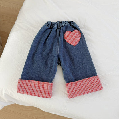 Toddler SP26 Heart Patch Roll - Up Denim Pants (2 - 8y) - Denim - AT NOON STORE