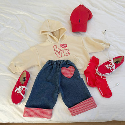 Toddler SP26 Heart Patch Roll - Up Denim Pants (2 - 8y) - Denim - AT NOON STORE