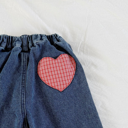 Toddler SP26 Heart Patch Roll - Up Denim Pants (2 - 8y) - Denim - AT NOON STORE
