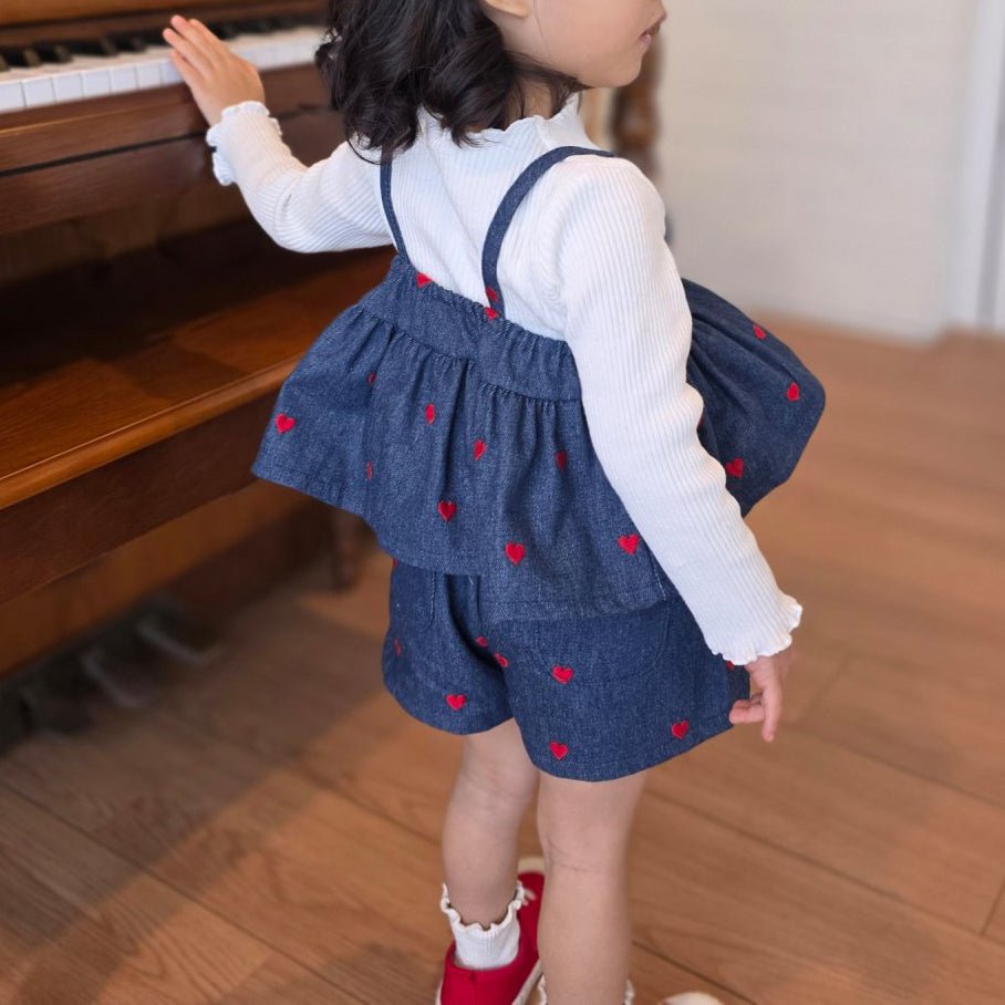Toddler SP26 Heart Sleeveless Peplum Top and Shorts Set (1 - 8y) - Denim kids outfit