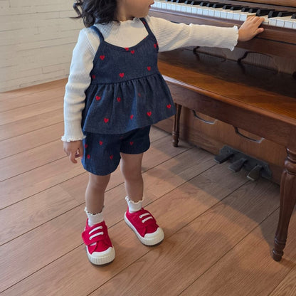 Toddler SP26 Heart Sleeveless Peplum Top and Shorts Set (1 - 8y) - Denim kids outfit