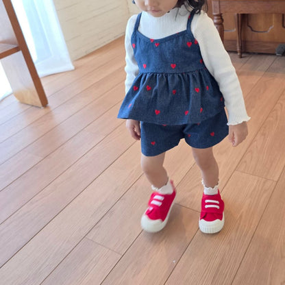 Toddler SP26 Heart Sleeveless Peplum Top and Shorts Set (1 - 8y) - Denim kids outfit