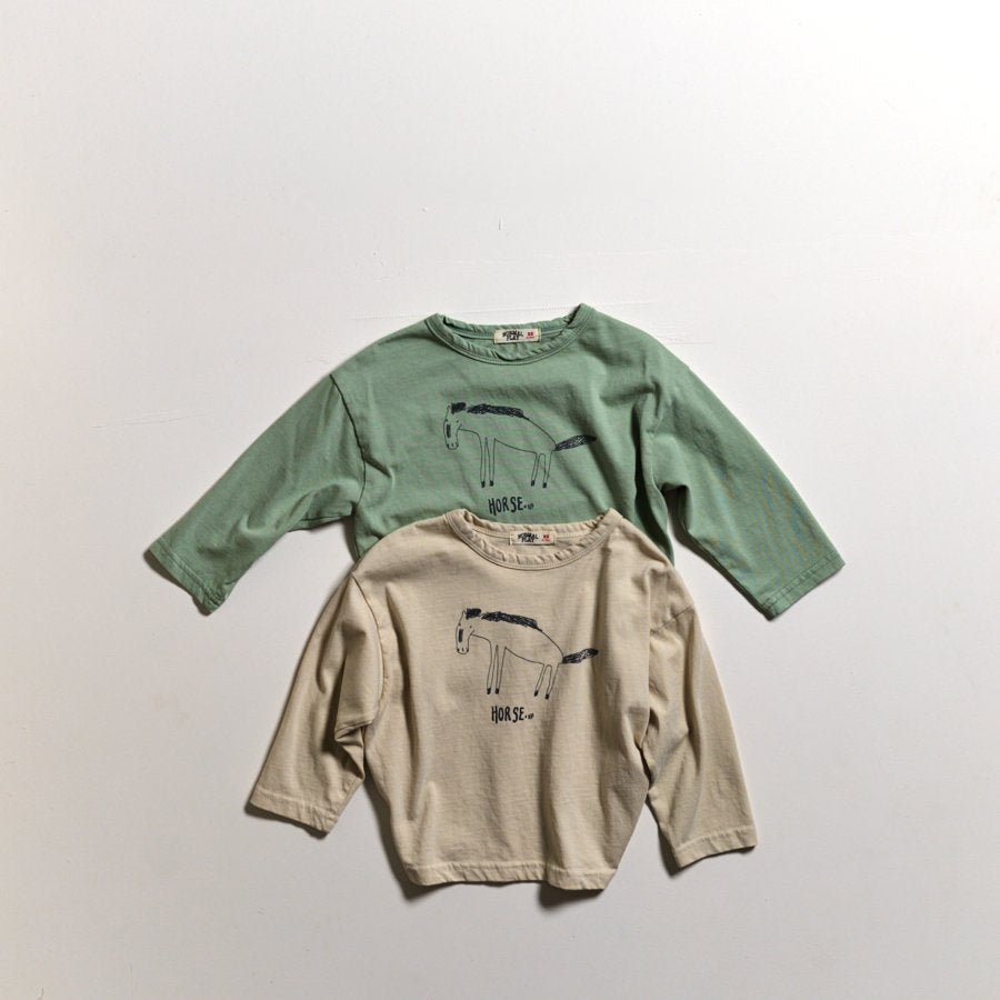 Toddler SP26 Horse Print Long Sleeve Tee (10m - 6y) - 2 Colors - AT NOON STORE