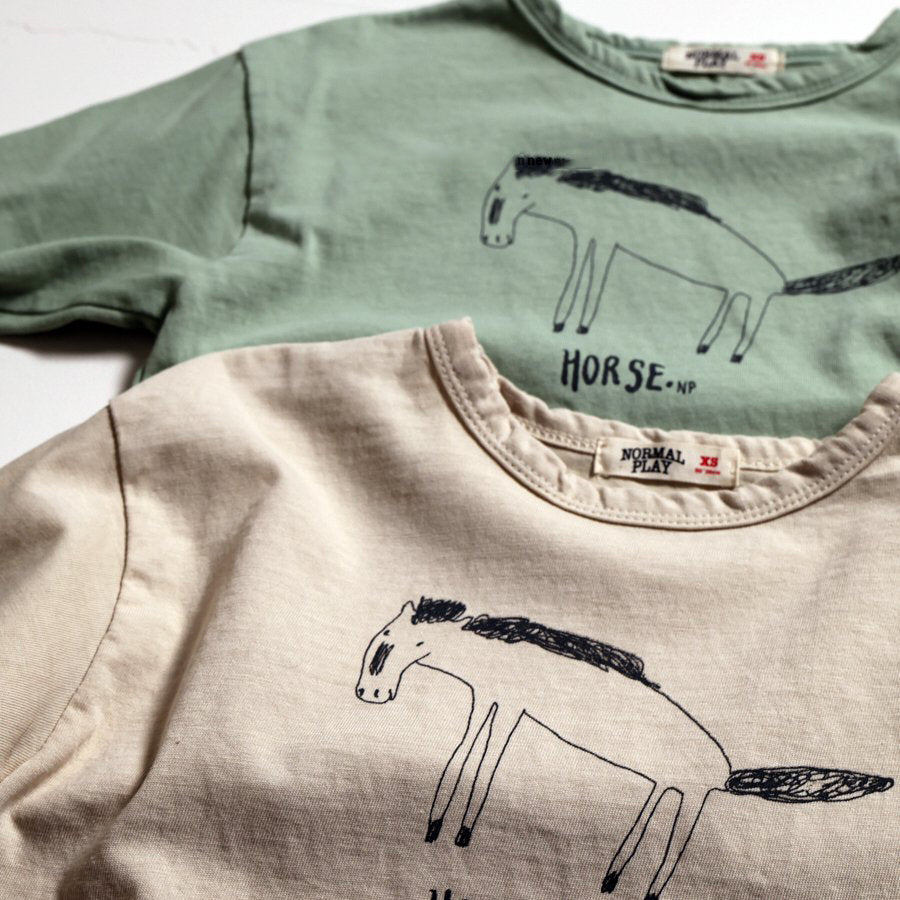Toddler SP26 Horse Print Long Sleeve Tee (10m - 6y) - 2 Colors - AT NOON STORE