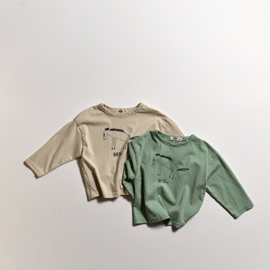 Toddler SP26 Horse Print Long Sleeve Tee (10m - 6y) - 2 Colors - AT NOON STORE