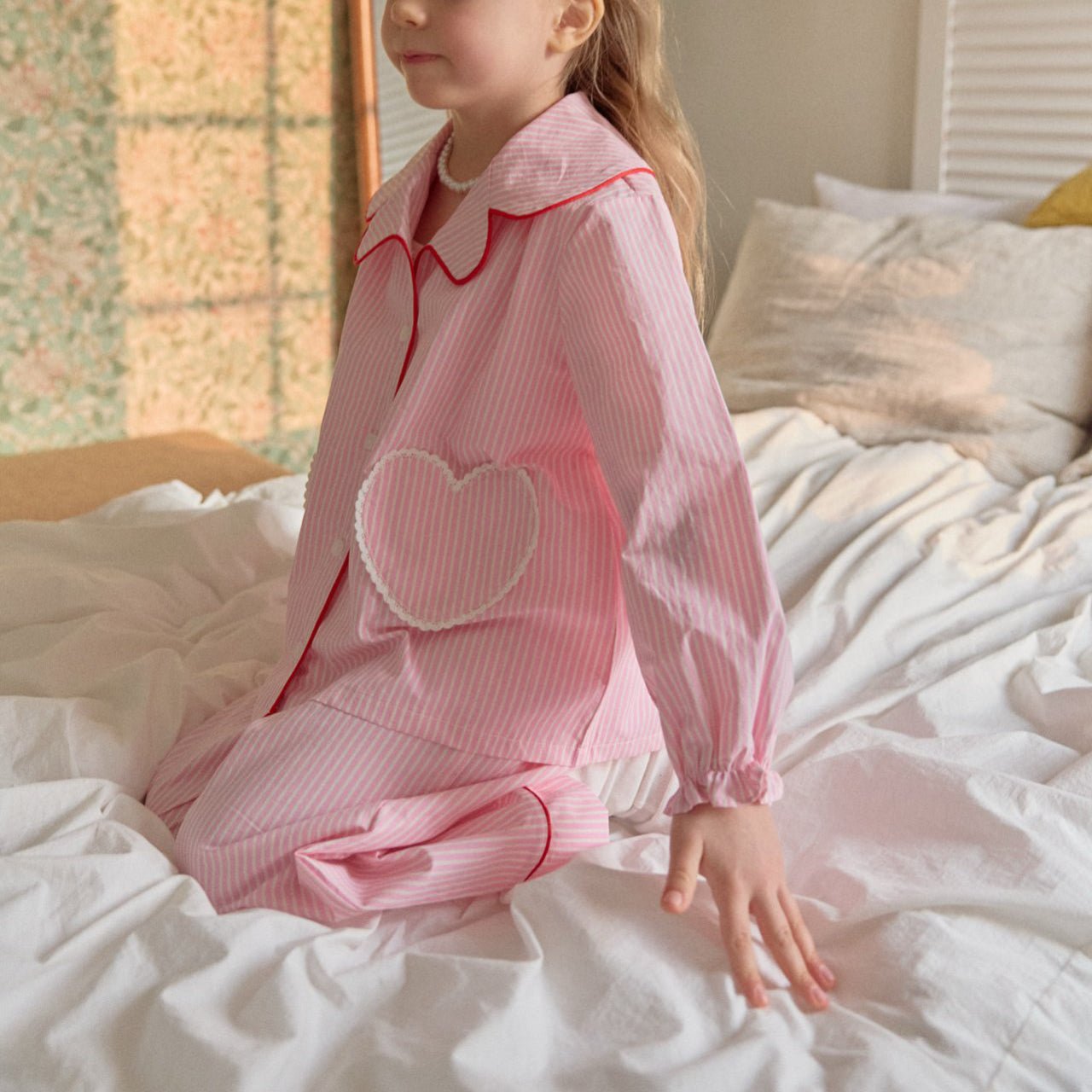 Toddler SP26 Lace Heart Stripe Pajama Set (2 - 7y) - 2 Colors - AT NOON STORE