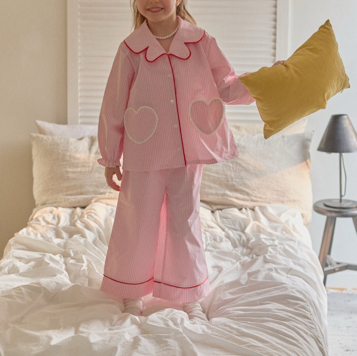 Toddler SP26 Lace Heart Stripe Pajama Set (2 - 7y) - 2 Colors - AT NOON STORE