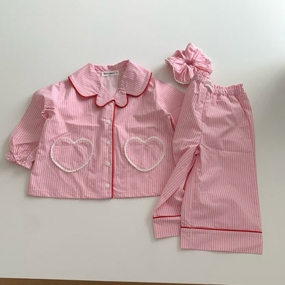 Toddler SP26 Lace Heart Stripe Pajama Set (2 - 7y) - 2 Colors - AT NOON STORE