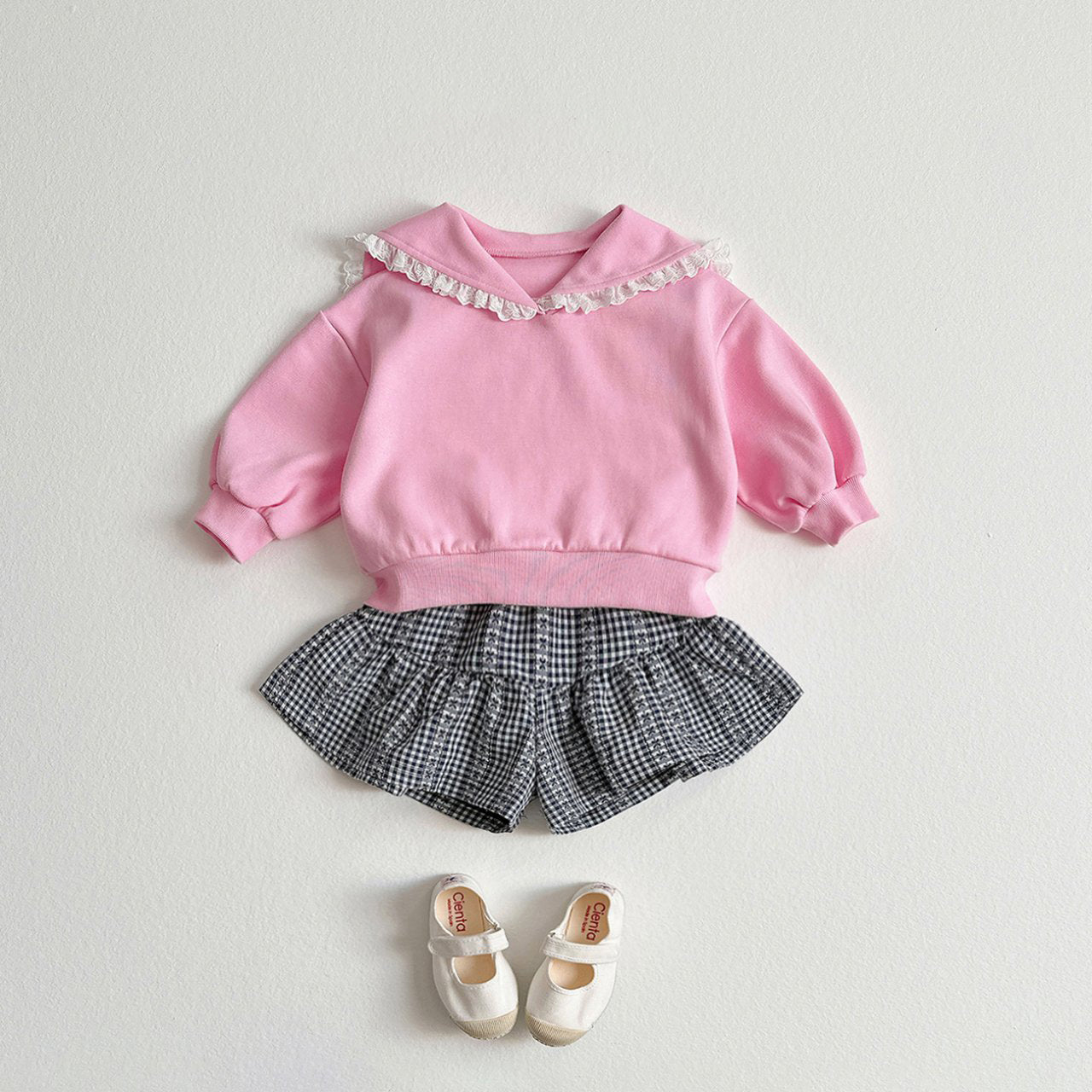 Toddler SP26 Lace Trim Sailor Collar Long Sleeve Sweatshirt and Flare Pants Set (2 - 8y) - Pink - AT NOON STORE