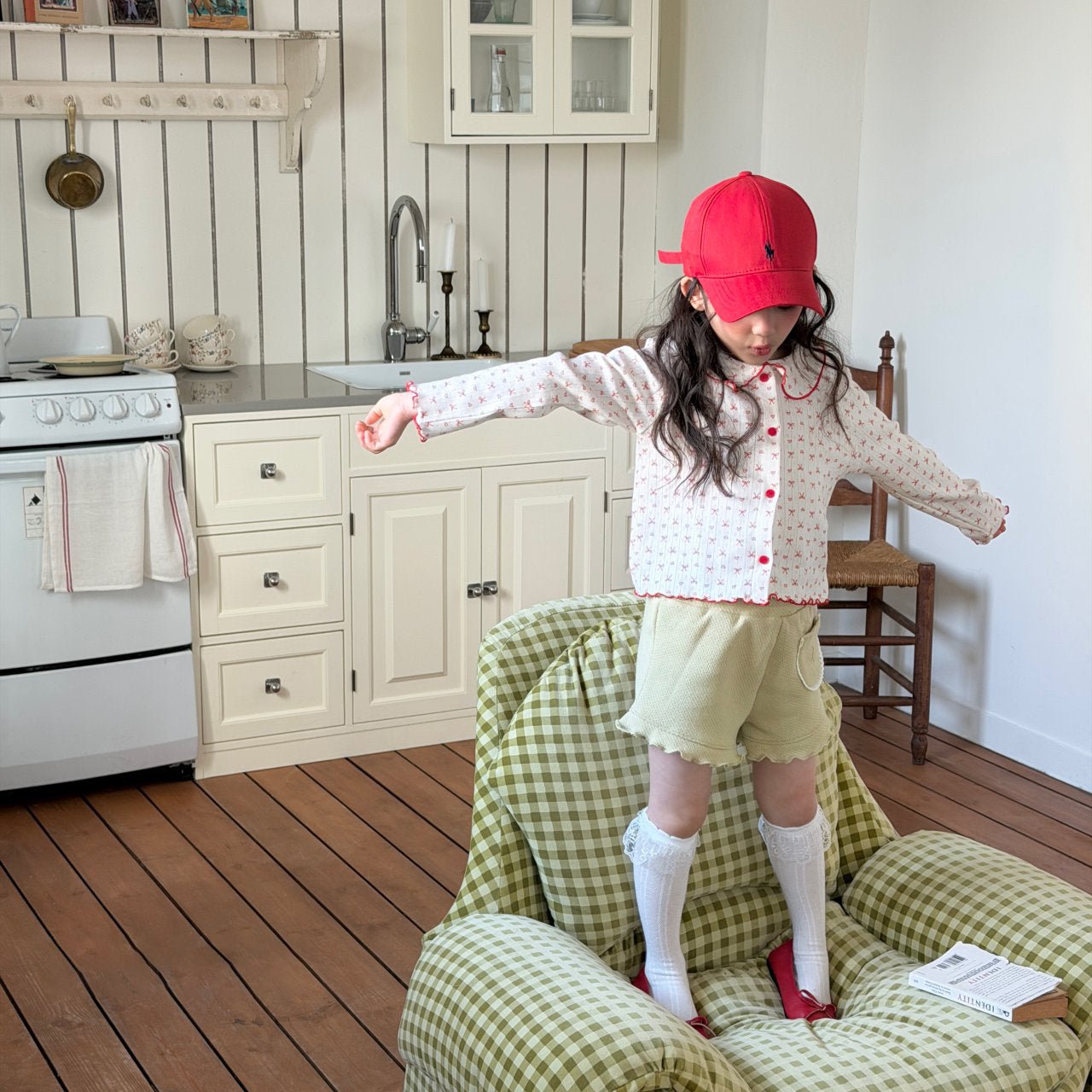 Toddler SP26 Lettuce - edge Bow Print Pointelle Collared Cardigan (2 - 8y) - Ivory - AT NOON STORE