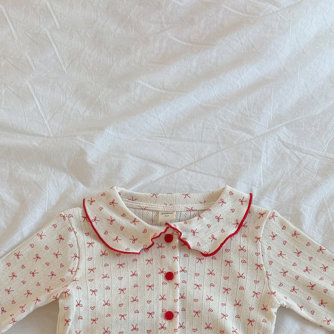 Toddler SP26 Lettuce - edge Bow Print Pointelle Collared Cardigan (2 - 8y) - Ivory - AT NOON STORE