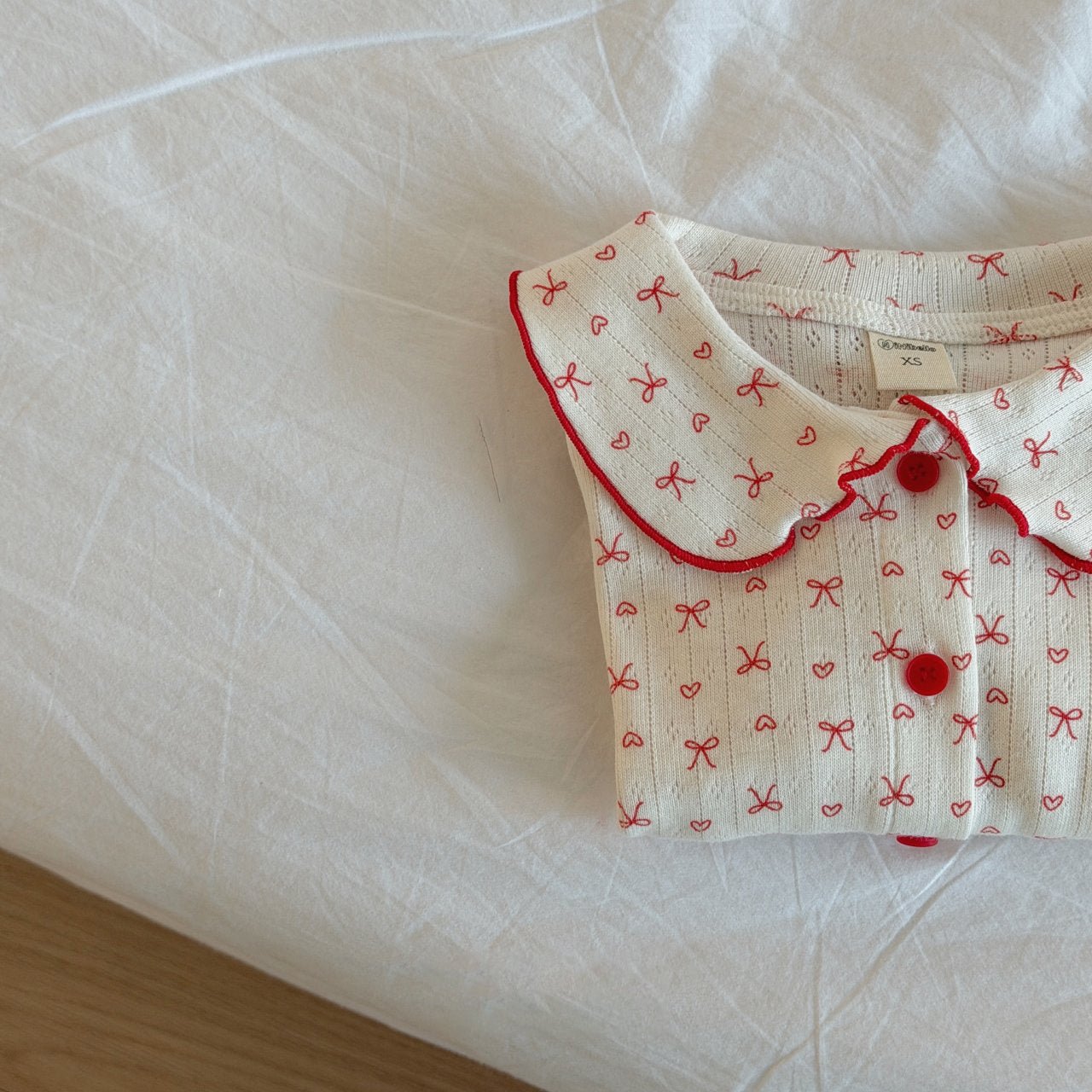 Toddler SP26 Lettuce - edge Bow Print Pointelle Collared Cardigan (2 - 8y) - Ivory - AT NOON STORE