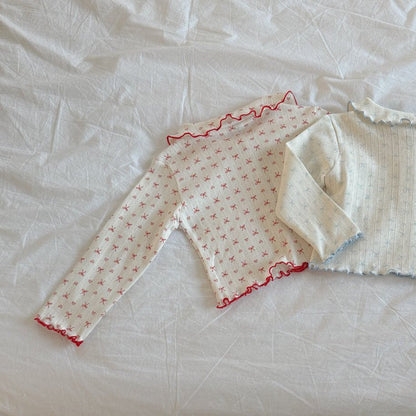Toddler SP26 Lettuce - edge Bow Print Pointelle Collared Cardigan (2 - 8y) - Ivory - AT NOON STORE