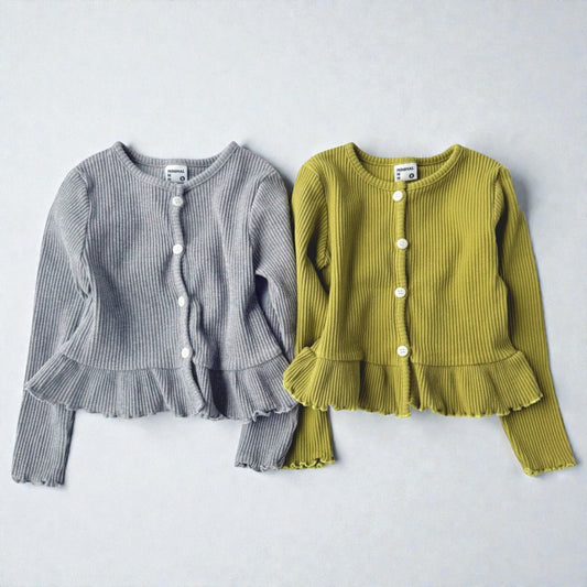 Toddler SP26 Lettuce - Edge Ribbed Peplum Cardigan (2 - 7y) - 2 Colors - AT NOON STORE