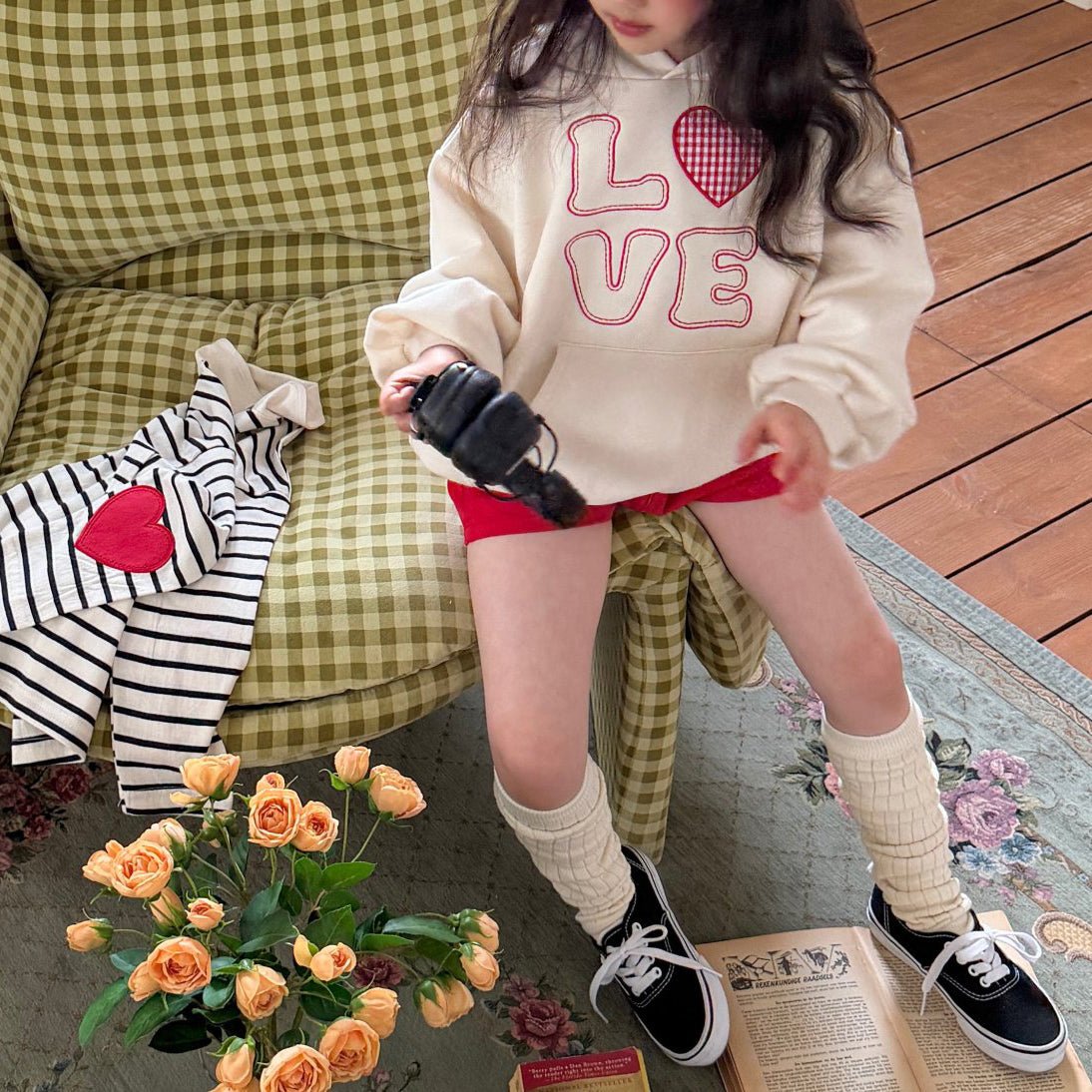 Toddler SP26 LOVE Embroidery Snap - Button Hoodie (2 - 8y) - Ivory - AT NOON STORE