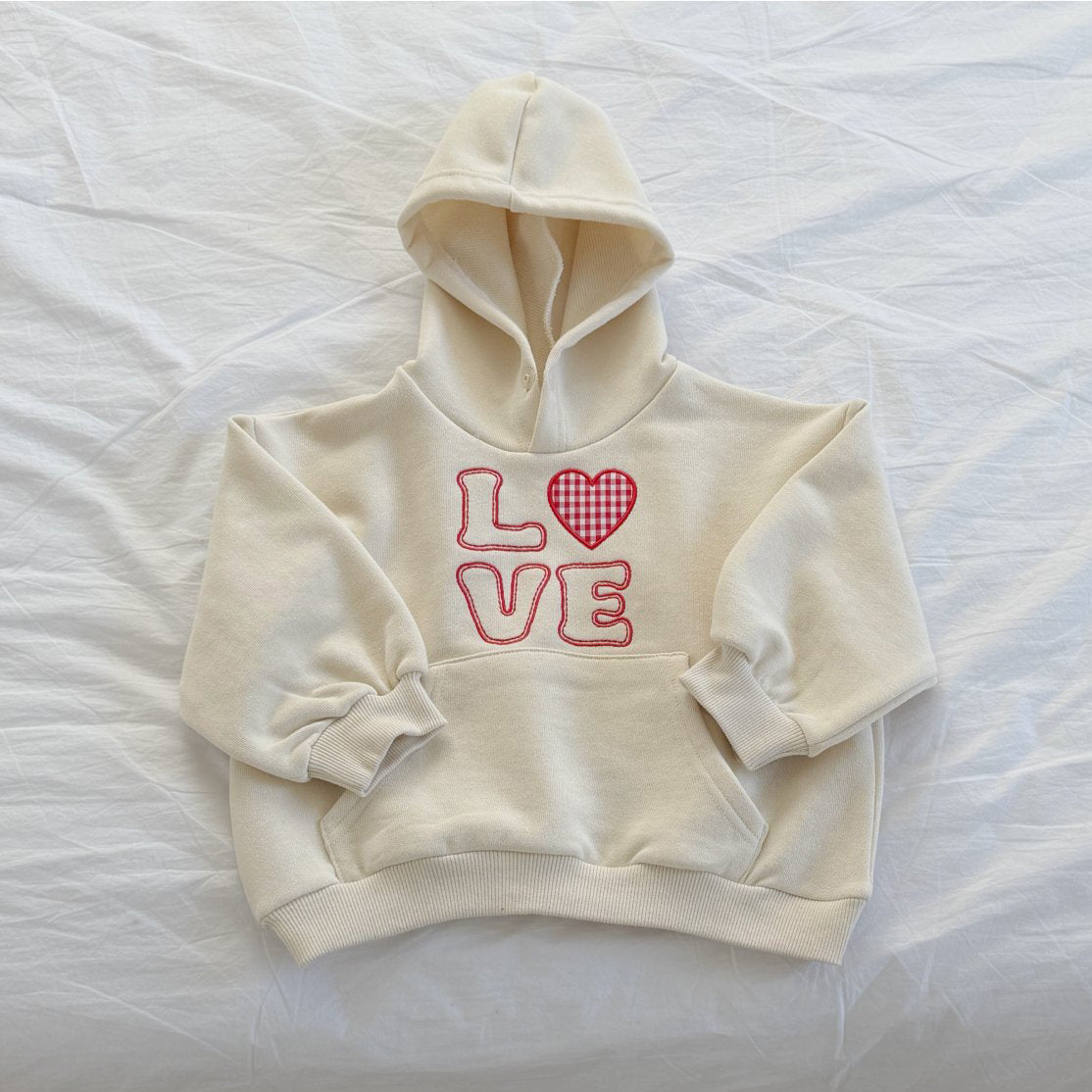Toddler SP26 LOVE Embroidery Snap - Button Hoodie (2 - 8y) - Ivory - AT NOON STORE