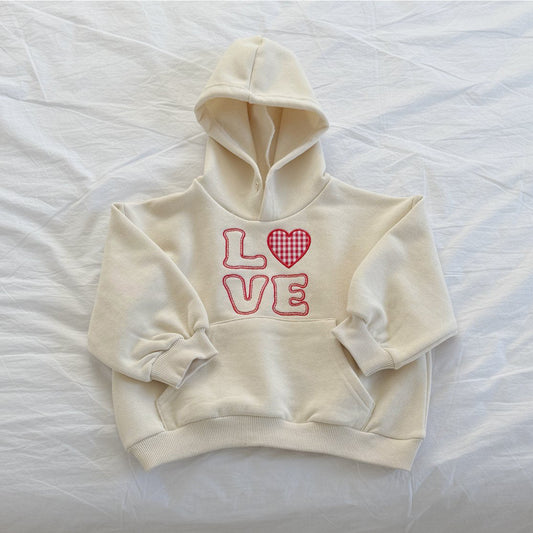 Toddler SP26 LOVE Embroidery Snap - Button Hoodie (2 - 8y) - Ivory - AT NOON STORE