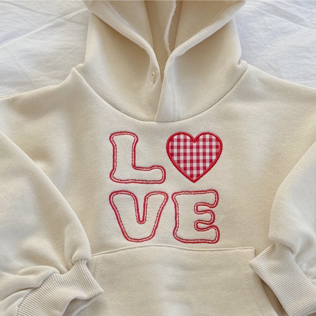 Toddler SP26 LOVE Embroidery Snap - Button Hoodie (2 - 8y) - Ivory - AT NOON STORE