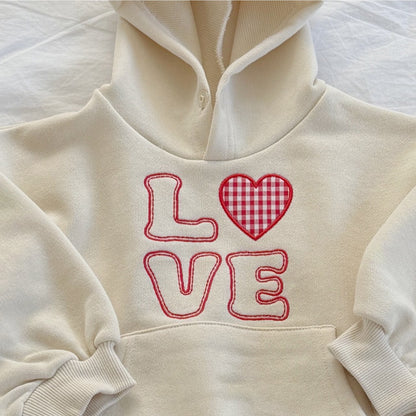 Toddler SP26 LOVE Embroidery Snap - Button Hoodie (2 - 8y) - Ivory - AT NOON STORE