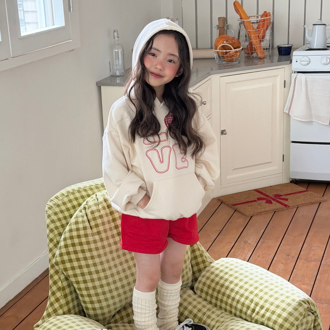 Toddler SP26 LOVE Embroidery Snap - Button Hoodie (2 - 8y) - Ivory - AT NOON STORE