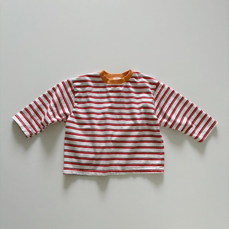 Toddler SP26 Multi Stripe Long Sleeve Loose Fit Top (1 - 6y) - Red - AT NOON STORE