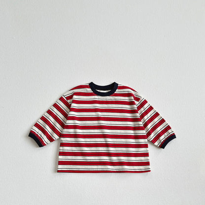 Toddler SP26 Multi Stripe Long Sleeve Top (2 - 8y) - Red - AT NOON STORE