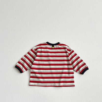 Toddler SP26 Multi Stripe Long Sleeve Top (2 - 8y) - Red - AT NOON STORE