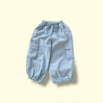 Toddler SP26 Plaid Cargo Pants (3 - 7y) - Sky Blue - AT NOON STORE
