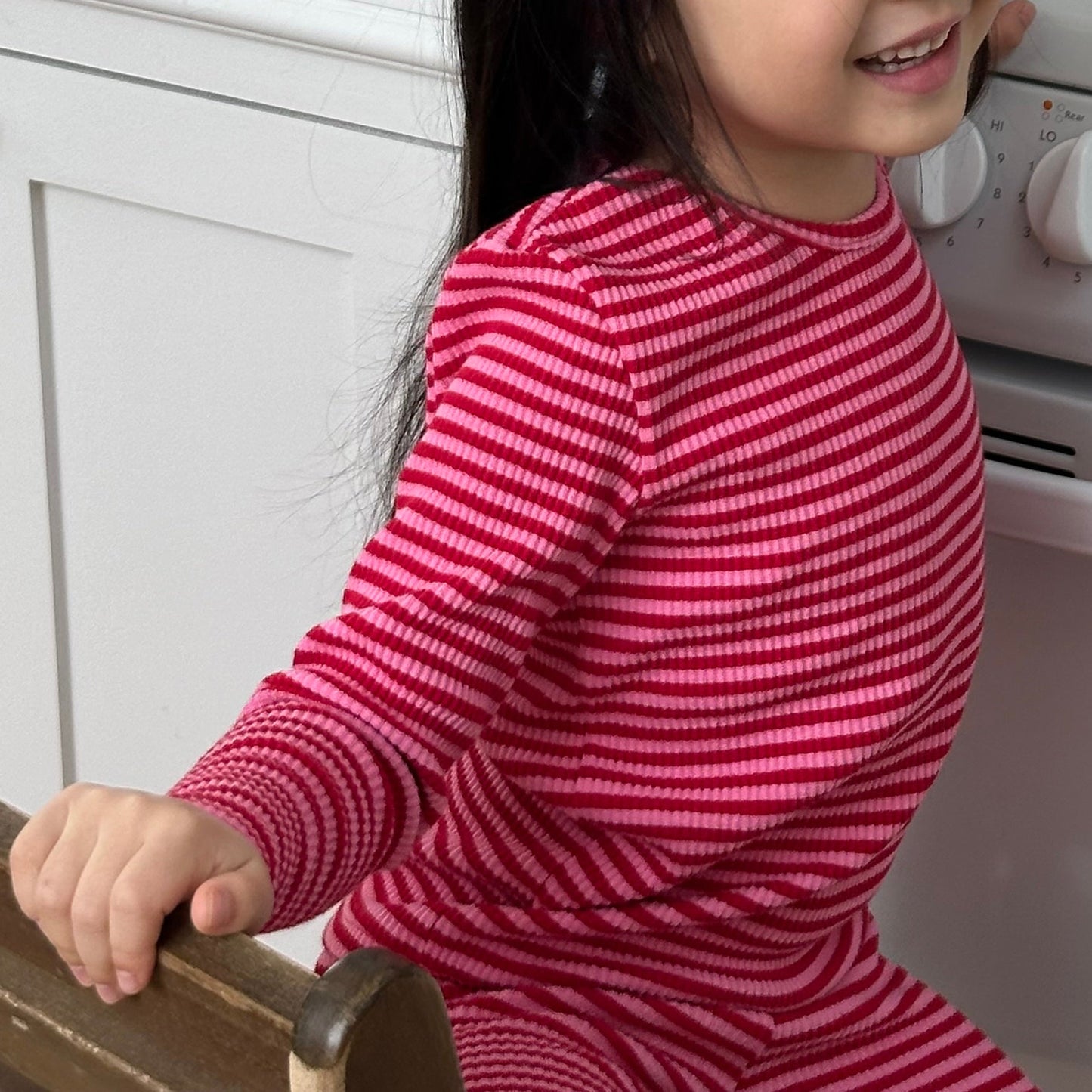 Toddler SP26 Ribbed Stripe Frill Pants (1 - 7y) - Pink kids outfit