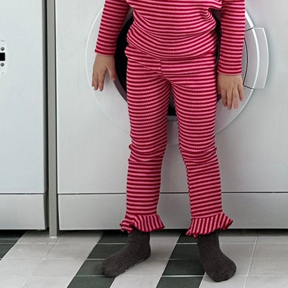 Toddler SP26 Ribbed Stripe Frill Pants (1 - 7y) - Pink kids outfit