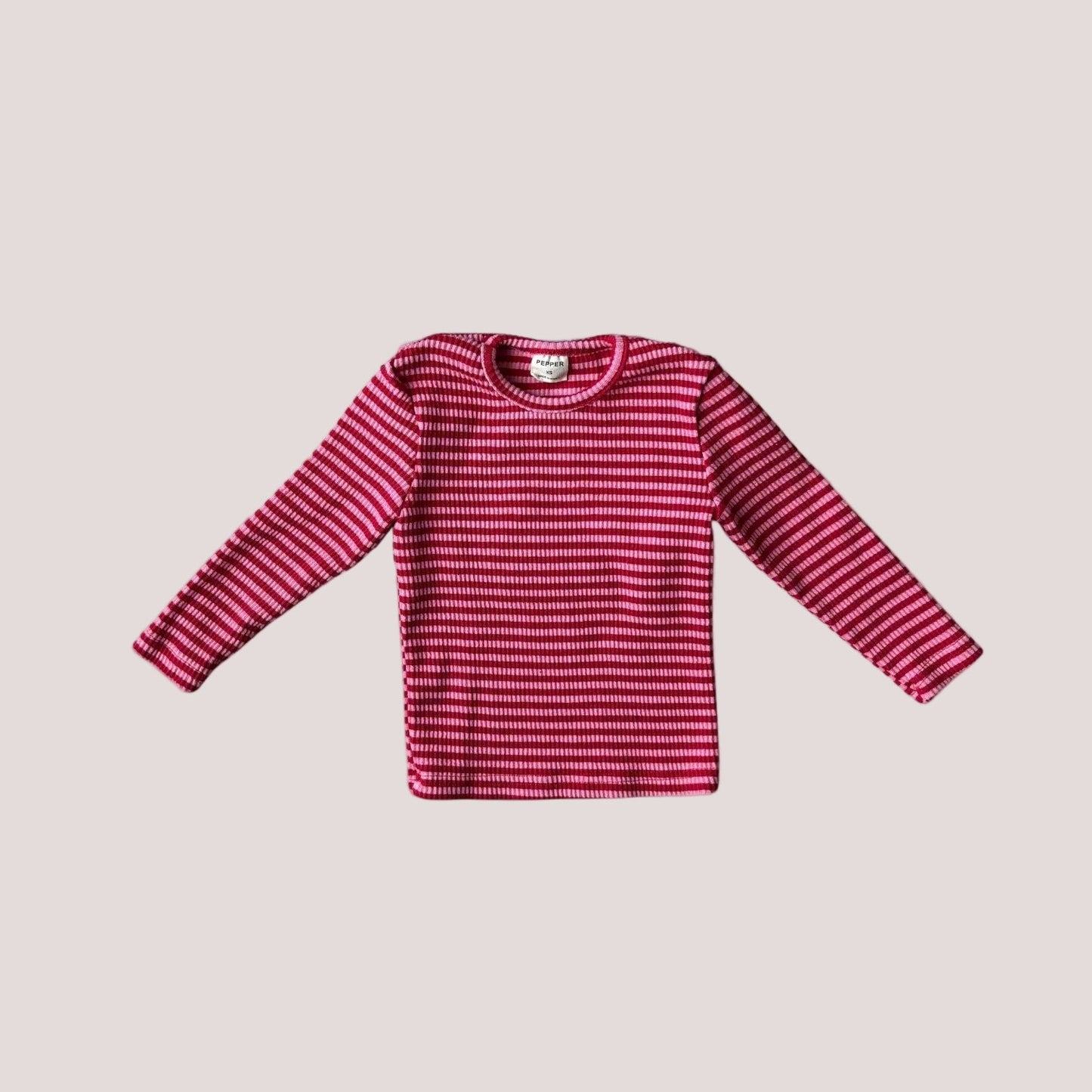Toddler SP26 Ribbed Stripe Long Sleeve Top (1 - 7y) - Pink kids outfit