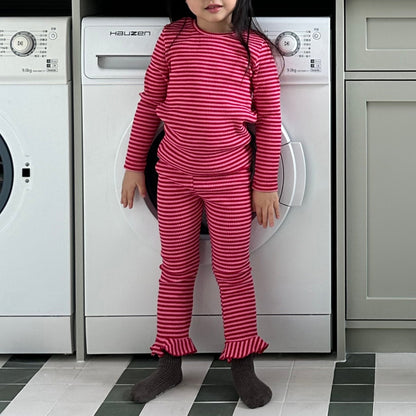Toddler SP26 Ribbed Stripe Long Sleeve Top (1 - 7y) - Pink kids outfit