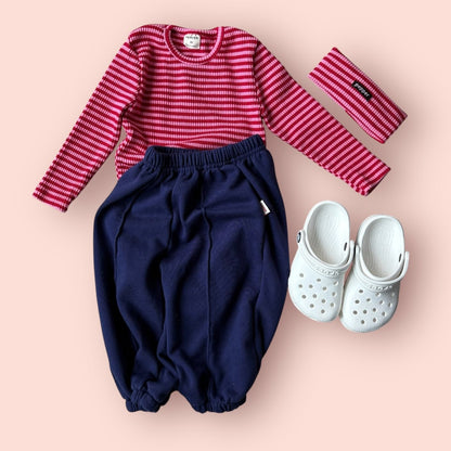 Toddler SP26 Ribbed Stripe Long Sleeve Top (1 - 7y) - Pink kids outfit