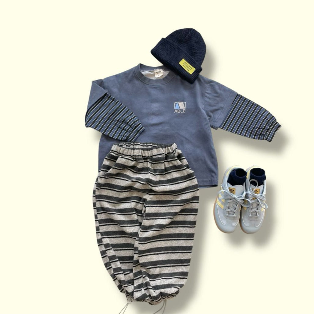 Toddler SP26 Stripe Terry Cloth Adjustable String Hem Pants (3 - 7y) - 2 Colors - AT NOON STORE