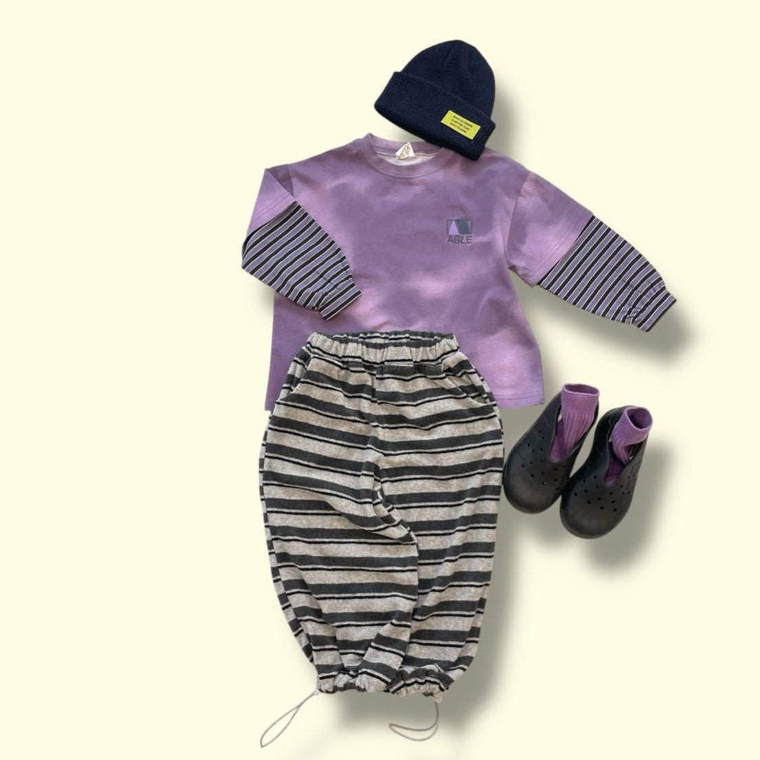 Toddler SP26 Stripe Terry Cloth Adjustable String Hem Pants (3 - 7y) - 2 Colors - AT NOON STORE