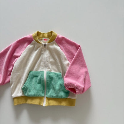 Toddler SP26 Terry Cloth Colorblock Raglan Jacket (1 - 6y) - Pink - AT NOON STORE