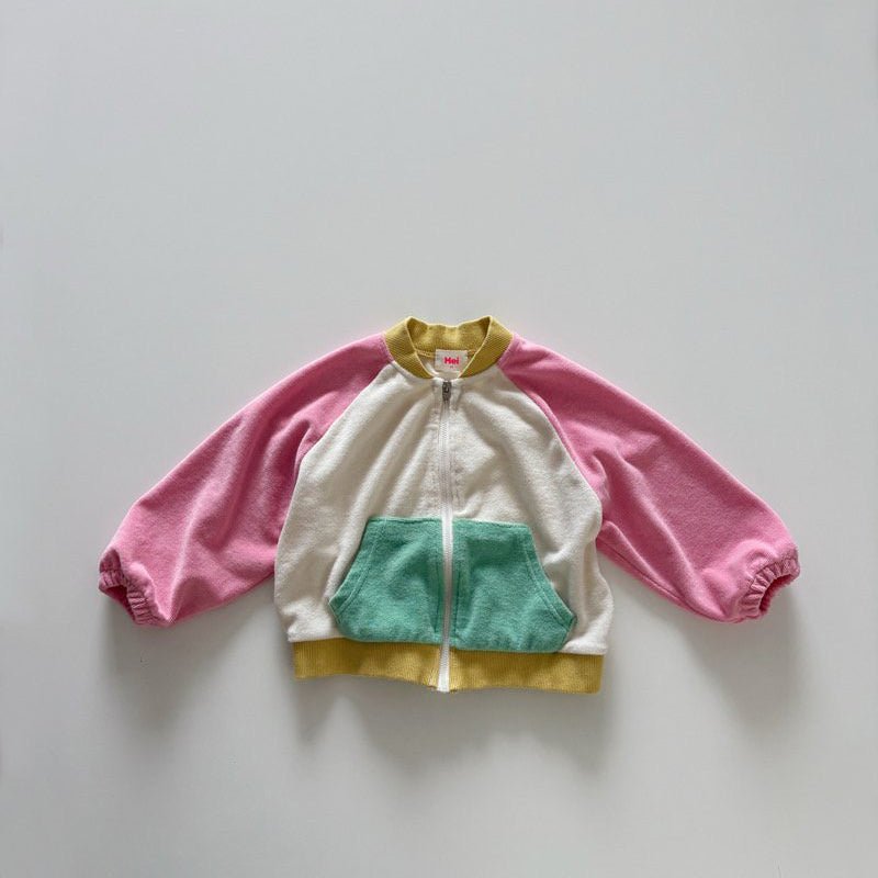 Toddler SP26 Terry Cloth Colorblock Raglan Jacket (1 - 6y) - Pink - AT NOON STORE