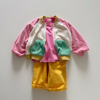 Toddler SP26 Terry Cloth Colorblock Raglan Jacket (1 - 6y) - Pink - AT NOON STORE