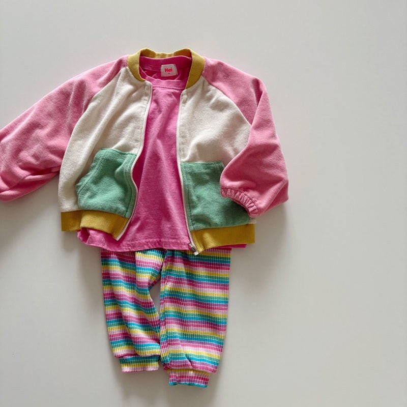 Toddler SP26 Terry Cloth Colorblock Raglan Jacket (1 - 6y) - Pink - AT NOON STORE