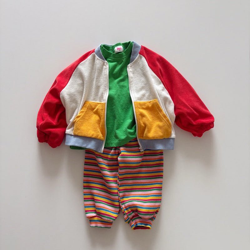 Toddler SP26 Terry Cloth Colorblock Raglan Jacket (1 - 6y) - Red - AT NOON STORE