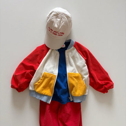 Toddler SP26 Terry Cloth Colorblock Raglan Jacket (1 - 6y) - Red - AT NOON STORE