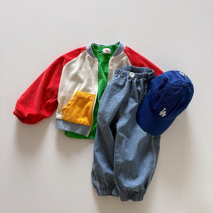 Toddler SP26 Terry Cloth Colorblock Raglan Jacket (1 - 6y) - Red - AT NOON STORE