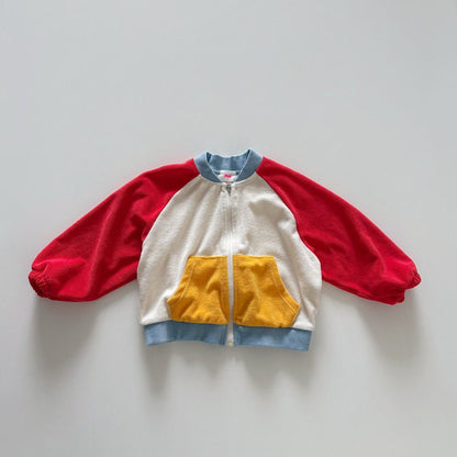 Toddler SP26 Terry Cloth Colorblock Raglan Jacket (1 - 6y) - Red - AT NOON STORE