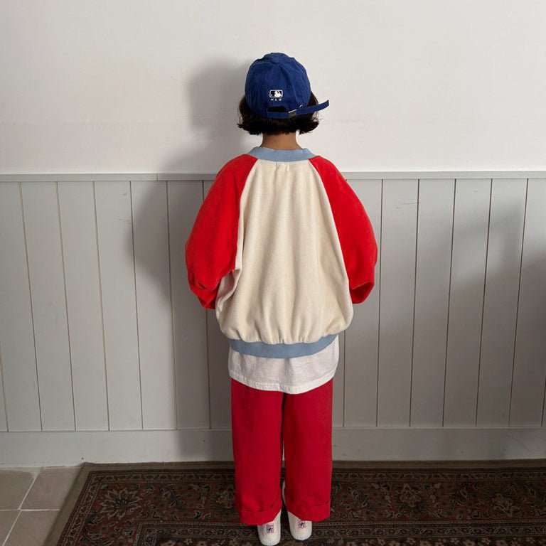 Toddler SP26 Terry Cloth Colorblock Raglan Jacket (1 - 6y) - Red - AT NOON STORE