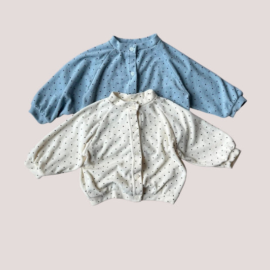 Toddler SP26 Terry Cloth Polka Dot Long Sleeve Cardigan (1 - 7y) - 2 Colors kids outfit