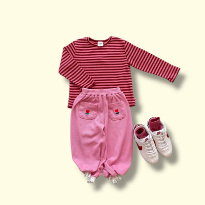 Toddler SP26 Tulip Embroidery Pocket Lace Trim Waffle Jogger Pants (3 - 7y) - 2 Colors - AT NOON STORE